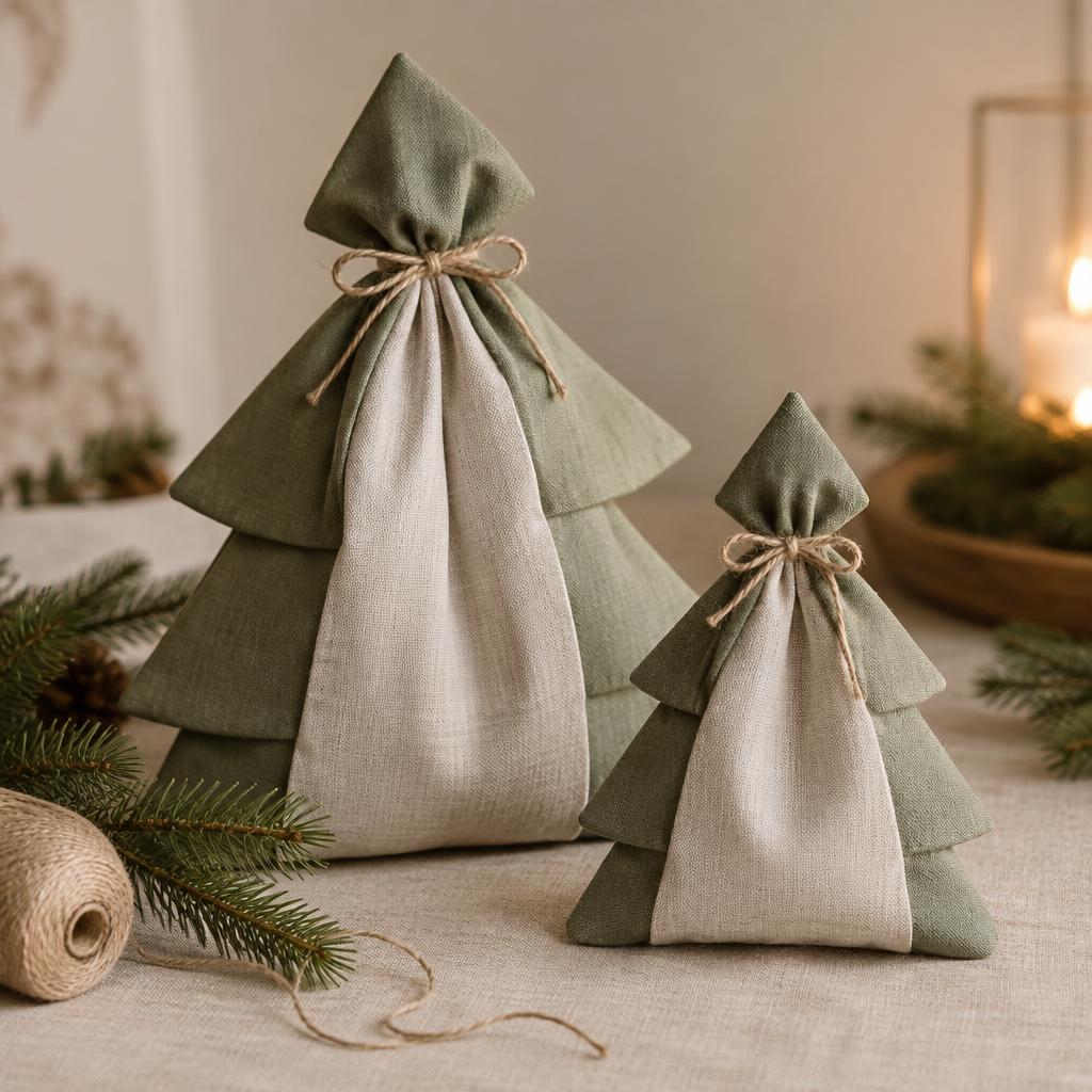 Bolsitas de tela con forma de árbol, grande y pequeña
